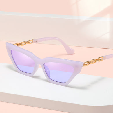 Cat Eye Sunglasses Women  Square Sun Glasses Female Metal Chain Temples Small Frame Purple Oculos De Sol