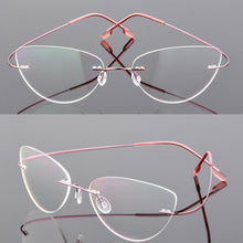 Load image into Gallery viewer, Cat eye women Titanium Alloy Rimless myopia glasses Nearsighted Glasses prescription glasses pink -0.50 -0.75 -1.25 to -6.00