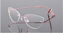 Load image into Gallery viewer, Cat eye women Titanium Alloy Rimless myopia glasses Nearsighted Glasses prescription glasses pink -0.50 -0.75 -1.25 to -6.00