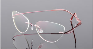 Cat eye women Titanium Alloy Rimless myopia glasses Nearsighted Glasses prescription glasses pink -0.50 -0.75 -1.25 to -6.00