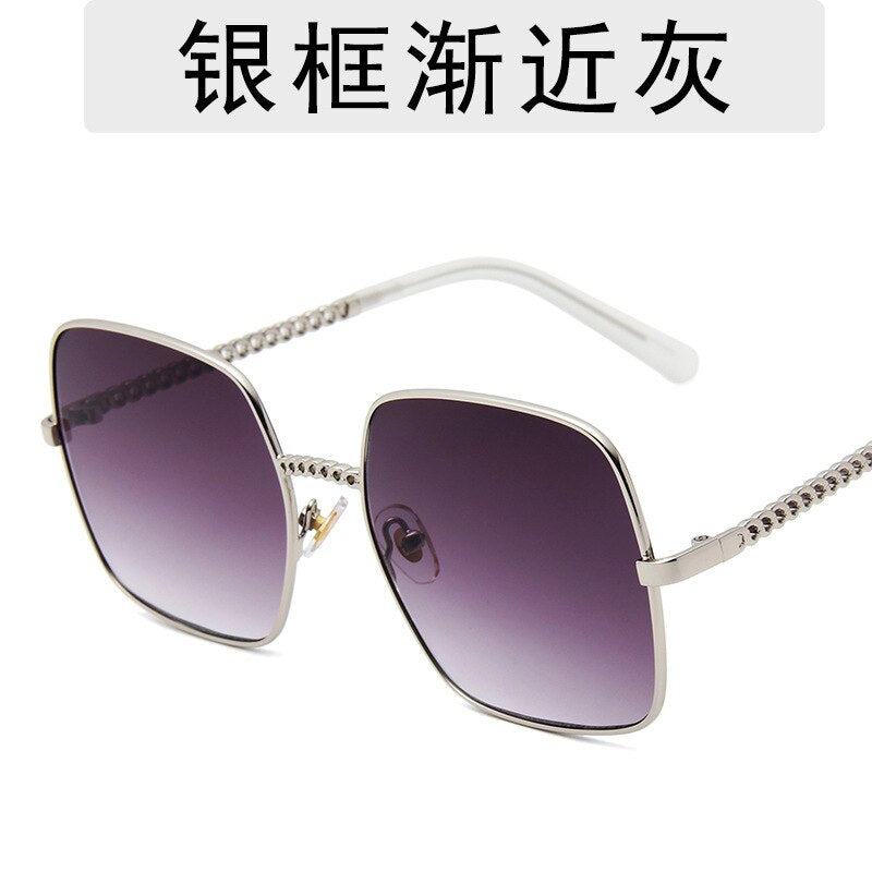 Chain-Detailed Square Frame Sunglasses for Women UV400 Pendant  Pink Gradient Sun Glasses