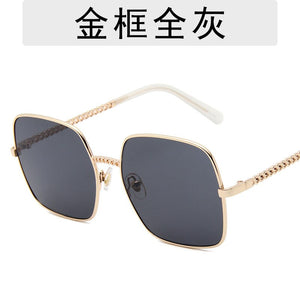 Chain-Detailed Square Frame Sunglasses for Women UV400 Pendant  Pink Gradient Sun Glasses