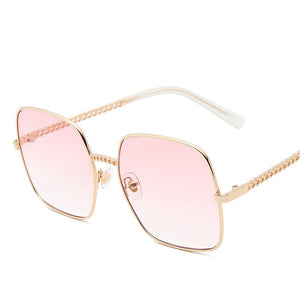 Chain-Detailed Square Frame Sunglasses for Women UV400 Pendant  Pink Gradient Sun Glasses