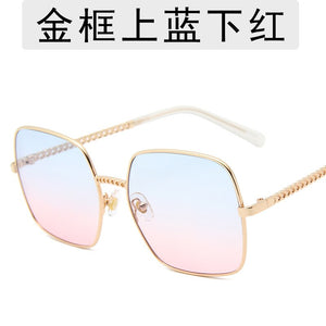 Chain-Detailed Square Frame Sunglasses for Women UV400 Pendant  Pink Gradient Sun Glasses