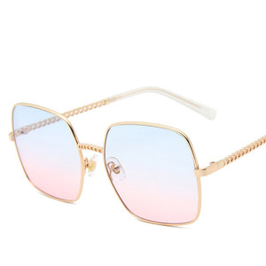 Chain-Detailed Square Frame Sunglasses for Women UV400 Pendant  Pink Gradient Sun Glasses