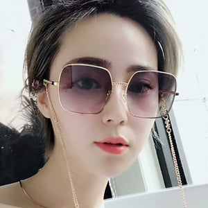 Chain-Detailed Square Frame Sunglasses for Women UV400 Pendant  Pink Gradient Sun Glasses