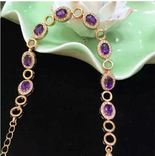 Load image into Gallery viewer, Chain bracelet Natural real amethyst 925 sterling silver Fine jewelry Purple gems 4*6mm 8pcs