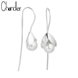 2017 Hot Selling silver Jewelry 100% Real Pearl Drop Earrings For Women Long Flower Earring