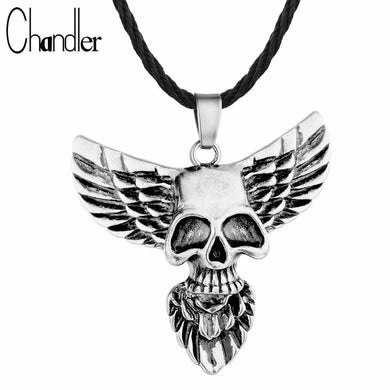 Brand Skull Head Eagle Wing Pendant Necklace Gothic Jewelry Men's Fashion Punk Accessaries Hiphop Maxi Classic Luxury