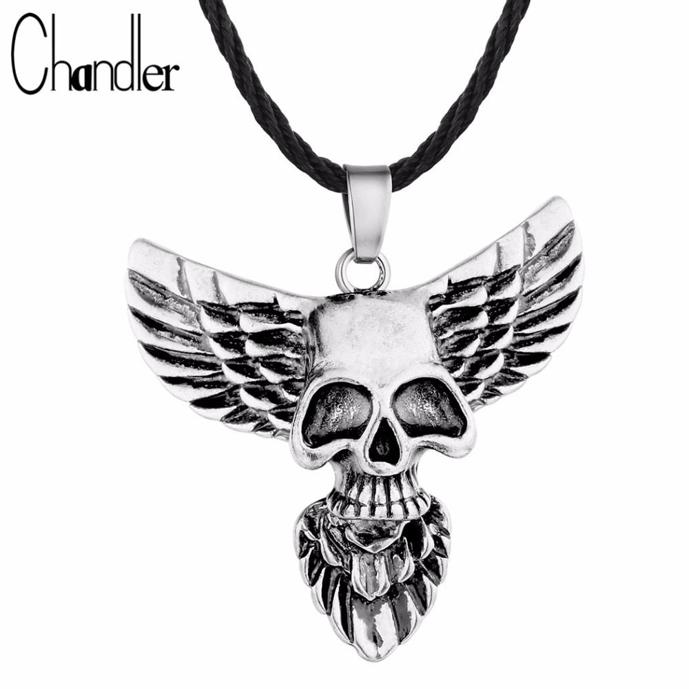 Brand Skull Head Eagle Wing Pendant Necklace Gothic Jewelry Men's Fashion Punk Accessaries Hiphop Maxi Classic Luxury