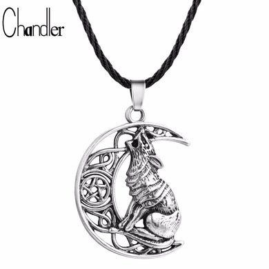 Money Wolf Celti Moon Viking Dog Necklace & Pendant Valknut Odin 's Symb of Norse Viking Warriors Men's Accessary