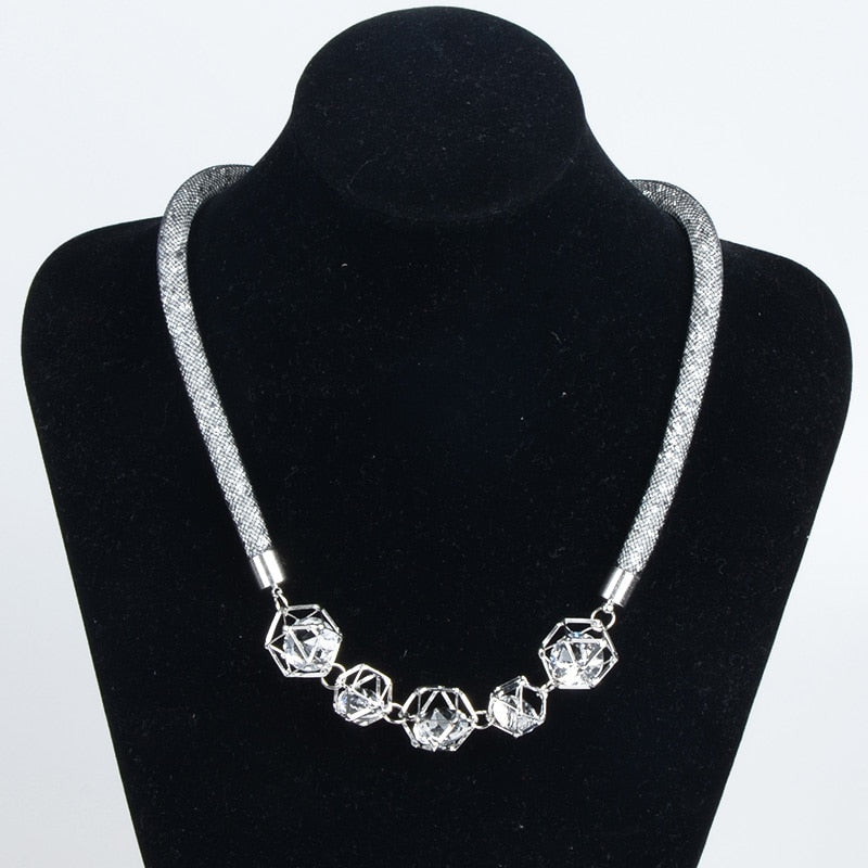 High Quality 3Styles Gold Color Mesh Statement Necklace Crystal Pendant Choker Necklace For Women Jewelry
