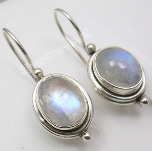 Silver BLUE FIRE RAINBOW MOONSTONE Beautiful Earrings 2.5CM NEW