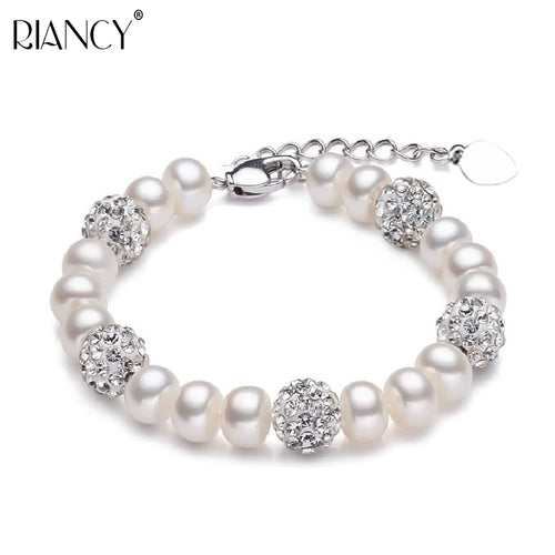 Charm Pearl Jewelry Crystal ball Bracelet Natural adjustable Pearl Bracelet 925 Sterling Silverfor Women wedding gift
