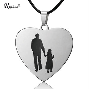 Charm Stainless Steel Engraved Letters Dad Child Heart Love Necklace Pandant Rope Chain Jewelry For Men Baby Father's D Gift