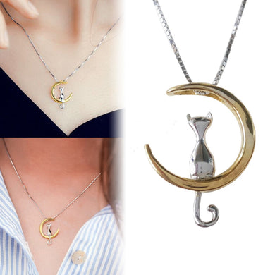 Charm Stainless Steel Necklaces Moon And Cute Cat Chain Pendant Choker Necklace Fashion Jewelry For Women Accessories