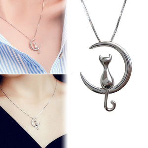 Charm Stainless Steel Necklaces Moon And Cute Cat Chain Pendant Choker Necklace Fashion Jewelry For Women Accessories