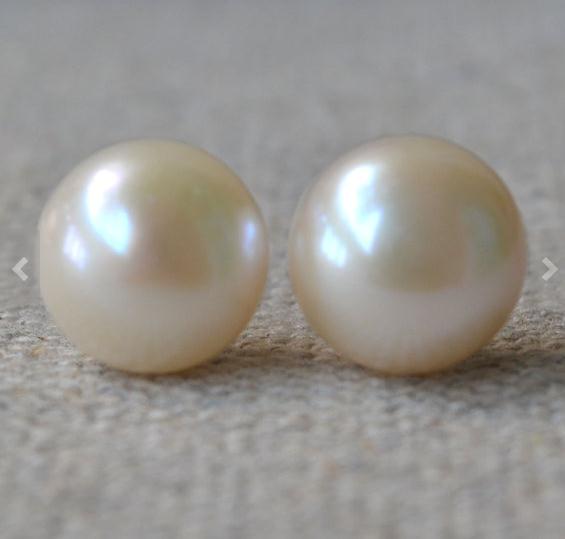 Charming Natural Pearl 925 Silver Sterling Stud Earrings,White 11.5-12mm Huge Pearls Earring,Fashion Lady's Gift
