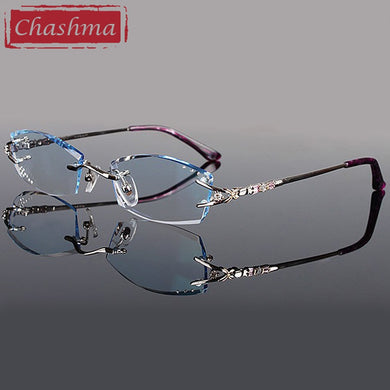 Occhiali da vista di marca Chashma Occhiali senza montatura con montatura di diamanti Occhiali da vista da donna alla moda in titanio Montature per occhiali da donna 