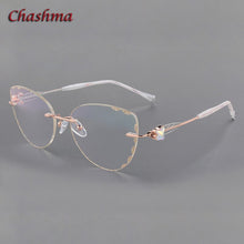 Carica l&#39;immagine nel visualizzatore di Gallery, Chashma Cat Eye  Titanium Prescrpiton Glasses Diamond Women Rimless Optical Frames Tint Colored Lenses