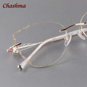Chashma Cat Eye  Titanium Prescrpiton Glasses Diamond Women Rimless Optical Frames Tint Colored Lenses