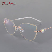 Carica l&#39;immagine nel visualizzatore di Gallery, Chashma Cat Eye  Titanium Prescrpiton Glasses Diamond Women Rimless Optical Frames Tint Colored Lenses