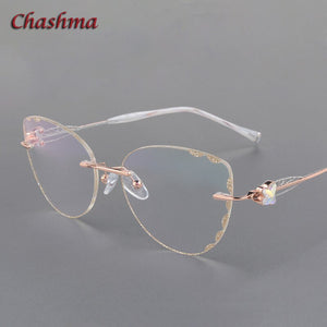 Chashma Cat Eye  Titanium Prescrpiton Glasses Diamond Women Rimless Optical Frames Tint Colored Lenses