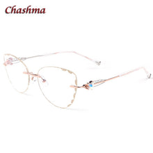 Carica l&#39;immagine nel visualizzatore di Gallery, Chashma Cat Eye  Titanium Prescrpiton Glasses Diamond Women Rimless Optical Frames Tint Colored Lenses