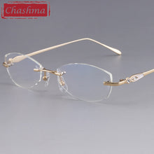 Load image into Gallery viewer, Chashma Designer Eyeglasses Diamond Female Rimless Titanium Glasses Frame Transparent Stone Lenses Women Prescription Spectacles