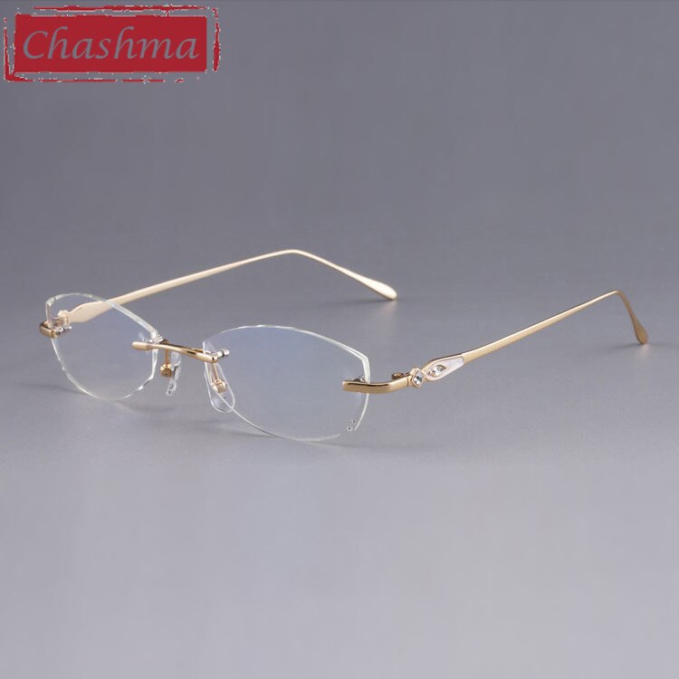 Chashma Designer Eyeglasses Diamond Female Rimless Titanium Glasses Frame Transparent Stone Lenses Women Prescription Spectacles