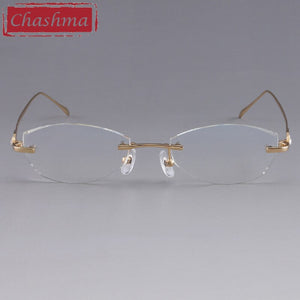 Chashma Designer Eyeglasses Diamond Female Rimless Titanium Glasses Frame Transparent Stone Lenses Women Prescription Spectacles