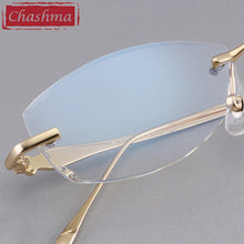 Load image into Gallery viewer, Chashma Designer Eyeglasses Diamond Female Rimless Titanium Glasses Frame Transparent Stone Lenses Women Prescription Spectacles