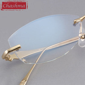 Chashma Designer Eyeglasses Diamond Female Rimless Titanium Glasses Frame Transparent Stone Lenses Women Prescription Spectacles
