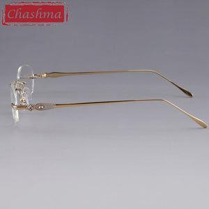 Chashma Designer Eyeglasses Diamond Female Rimless Titanium Glasses Frame Transparent Stone Lenses Women Prescription Spectacles