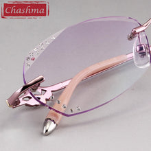 Carica l&#39;immagine nel visualizzatore di Gallery, Chashma Designer Eyeglasses Diamond Lady Rimless Alloy Glasses Frame Transparent Stone Lenses Female Prescription Spectacles