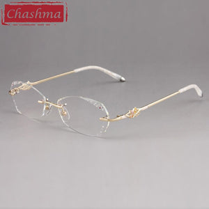 Chashma Designer Eyeglasses Diamond Lady Rimless Alloy Glasses Frame Transparent Stone Lenses Female Prescription Spectacles