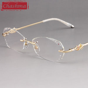 Chashma Designer Eyeglasses Diamond Lady Rimless Alloy Glasses Frame Transparent Stone Lenses Female Prescription Spectacles