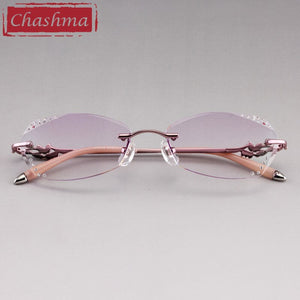 Chashma Designer Eyeglasses Diamond Lady Rimless Alloy Glasses Frame Transparent Stone Lenses Female Prescription Spectacles