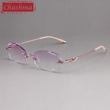 Carica l&#39;immagine nel visualizzatore di Gallery, Chashma Designer Eyeglasses Diamond Lady Rimless Alloy Glasses Frame Transparent Stone Lenses Female Prescription Spectacles