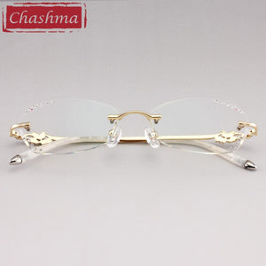 Chashma Designer Eyeglasses Diamond Lady Rimless Alloy Glasses Frame Transparent Stone Lenses Female Prescription Spectacles