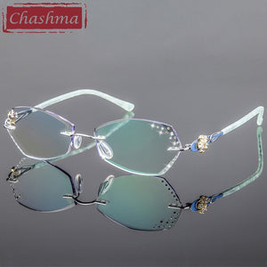 Chashma  Tint Lenses Myopia Glasses Reading Glasses Diamond Cutting Rimless Titanium Glasses Frame for Women