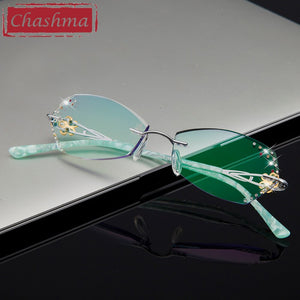 Chashma  Tint Lenses Myopia Glasses Reading Glasses Diamond Cutting Rimless Titanium Glasses Frame for Women