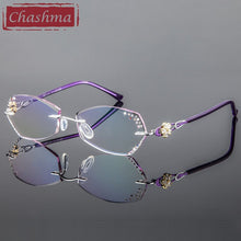 Carica l&#39;immagine nel visualizzatore di Gallery, Chashma  Tint Lenses Myopia Glasses Reading Glasses Diamond Cutting Rimless Titanium Glasses Frame for Women