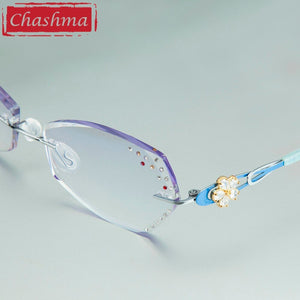 Chashma  Tint Lenses Myopia Glasses Reading Glasses Diamond Cutting Rimless Titanium Glasses Frame for Women