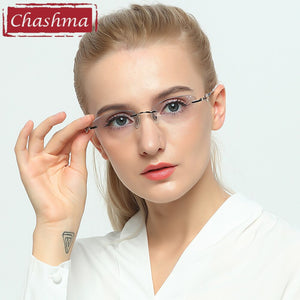 Chashma  Tint Lenses Myopia Glasses Reading Glasses Diamond Cutting Rimless Titanium Glasses Frame for Women