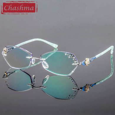 Chashma  Tint Lenses Myopia Glasses Reading Glasses Diamond Cutting Rimless Titanium Glasses Frame for Women