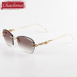 Chashma  Tint Lenses Myopia Glasses Reading Glasses Sunglasses Diamond Cutting Rimless Titanium Glasses Frame for Women