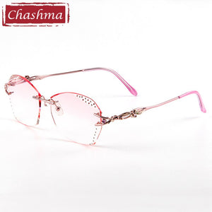 Chashma  Tint Lenses Myopia Glasses Reading Glasses Sunglasses Diamond Cutting Rimless Titanium Glasses Frame for Women