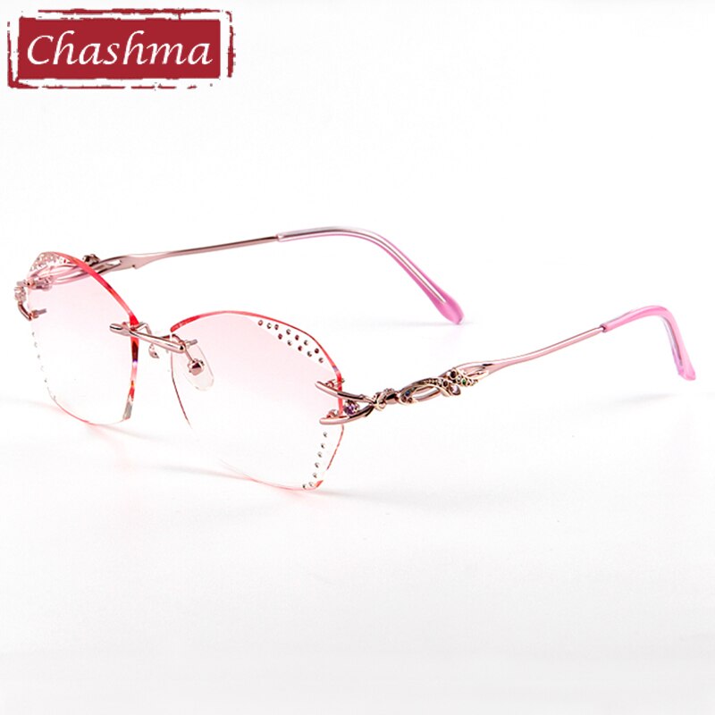 Chashma  Tint Lenses Myopia Glasses Reading Glasses Sunglasses Diamond Cutting Rimless Titanium Glasses Frame for Women