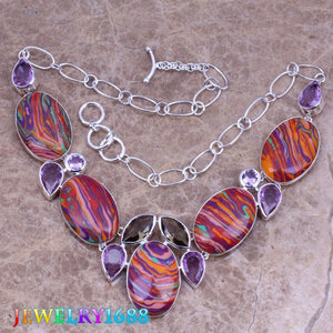 Cheerful Multicolor Natural Stone Purple Cubic Zirconia 925 Sterling Silver Grade Necklace L572